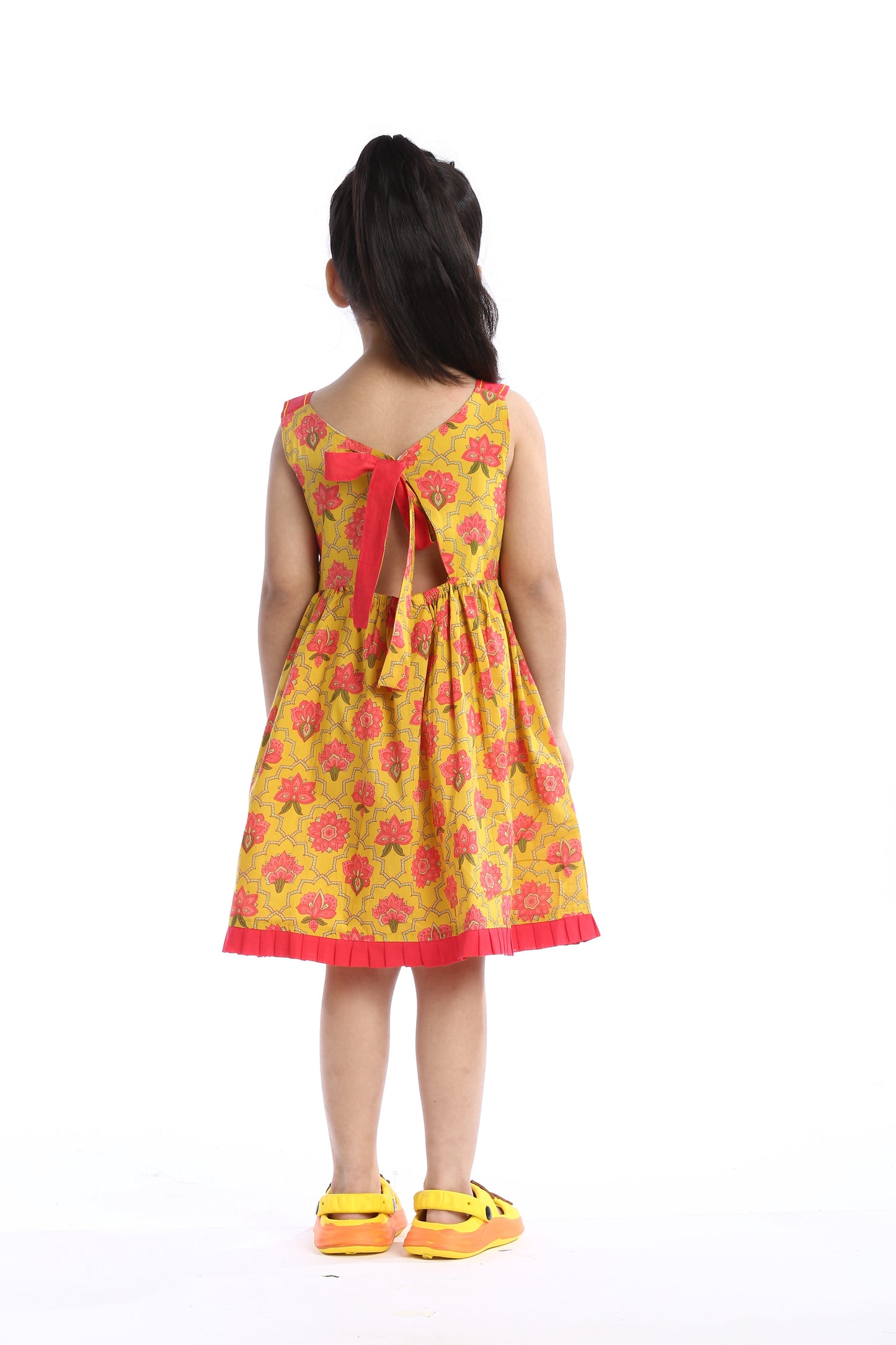 Bright Floral Sleeveless Girls' Frock in Yellow