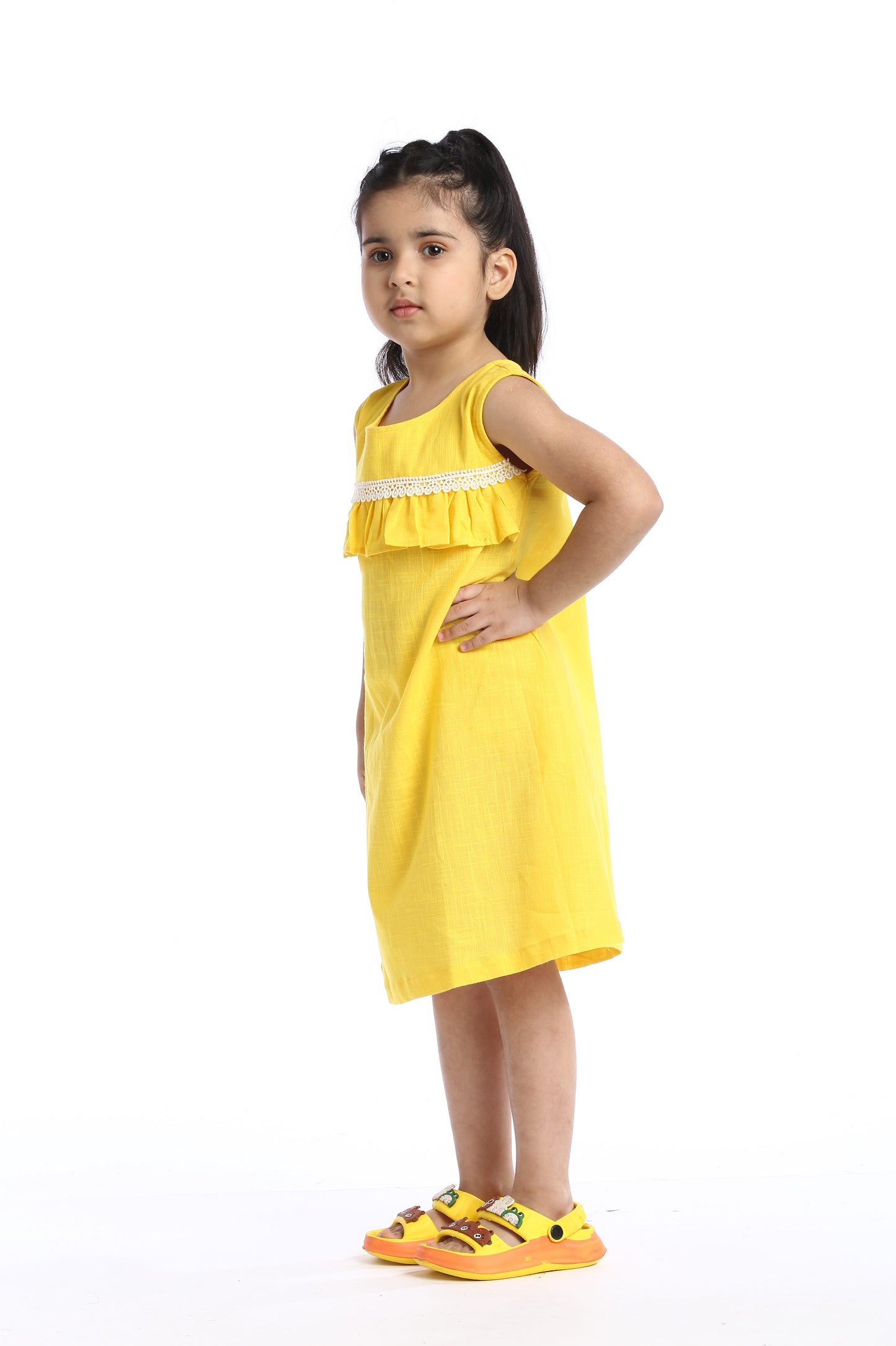 Yellow Lace Trimmed Girl's Frock | Playful & Elegant