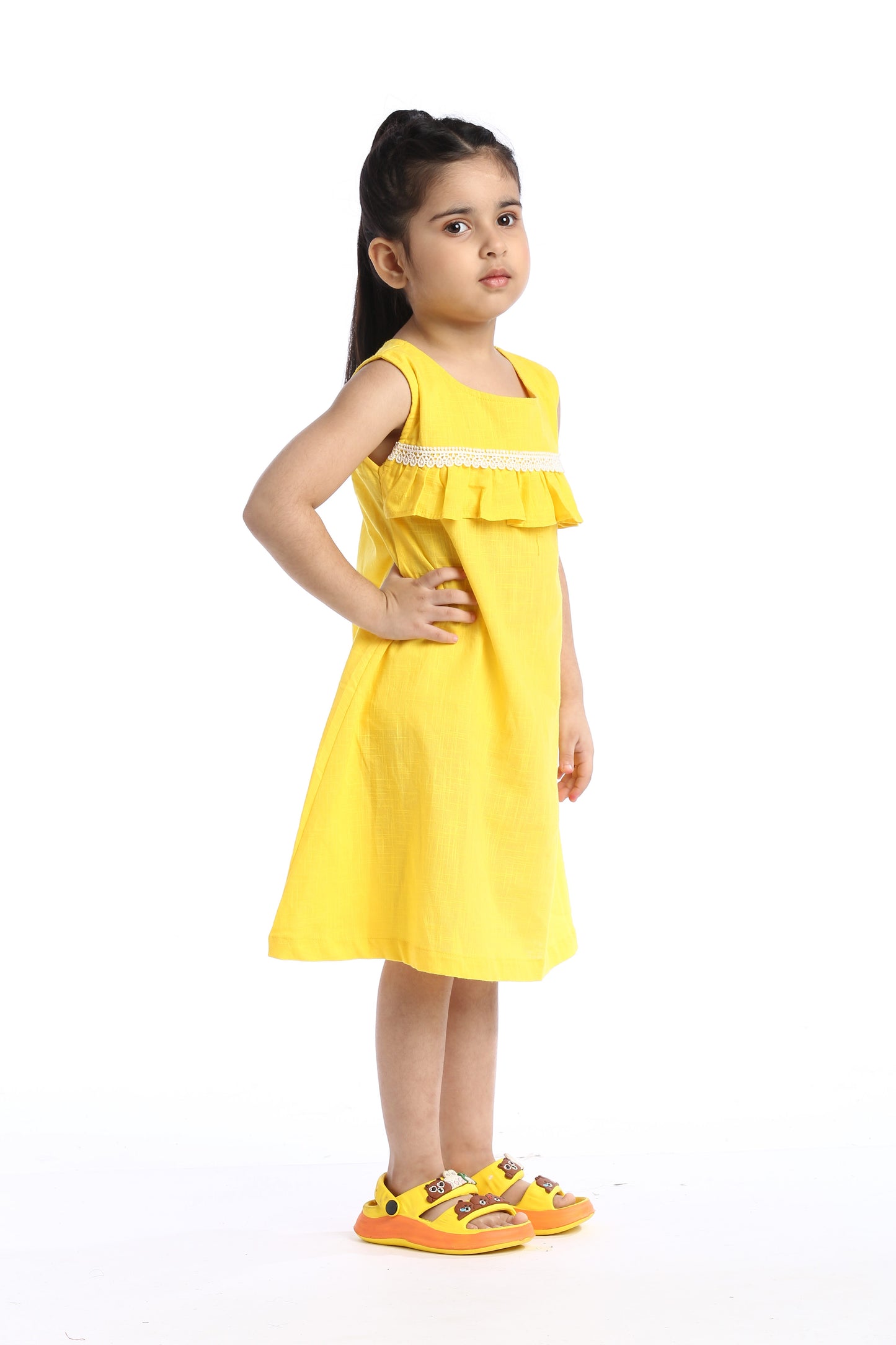 Yellow Lace Trimmed Girl's Frock | Playful & Elegant