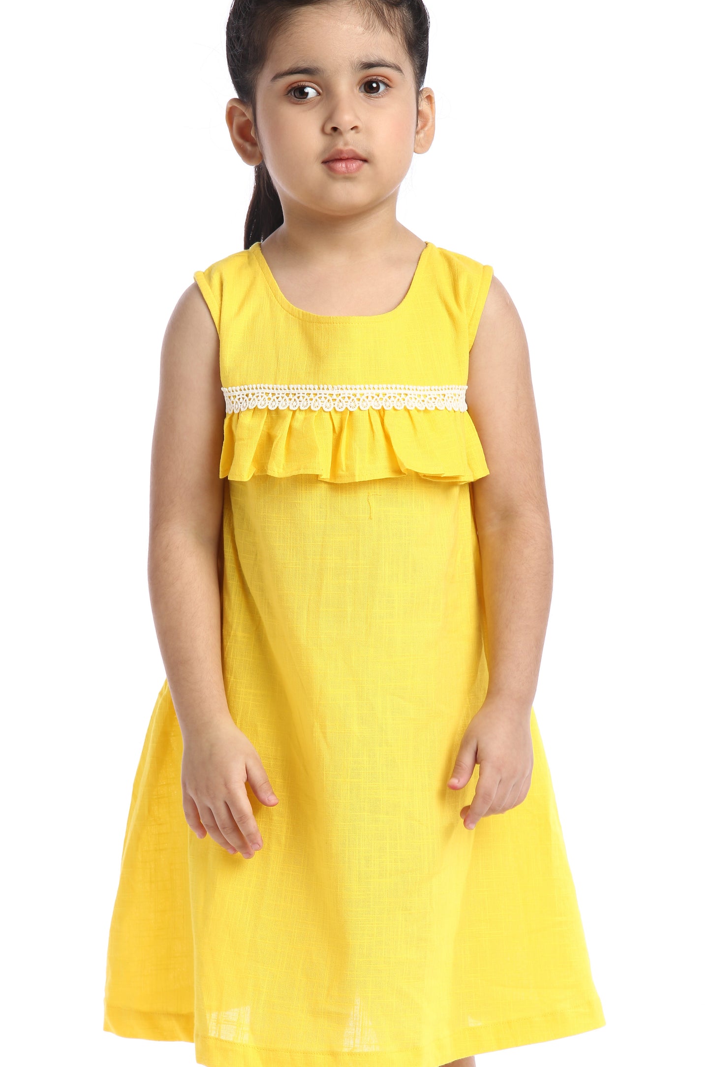 Yellow Lace Trimmed Girl's Frock | Playful & Elegant
