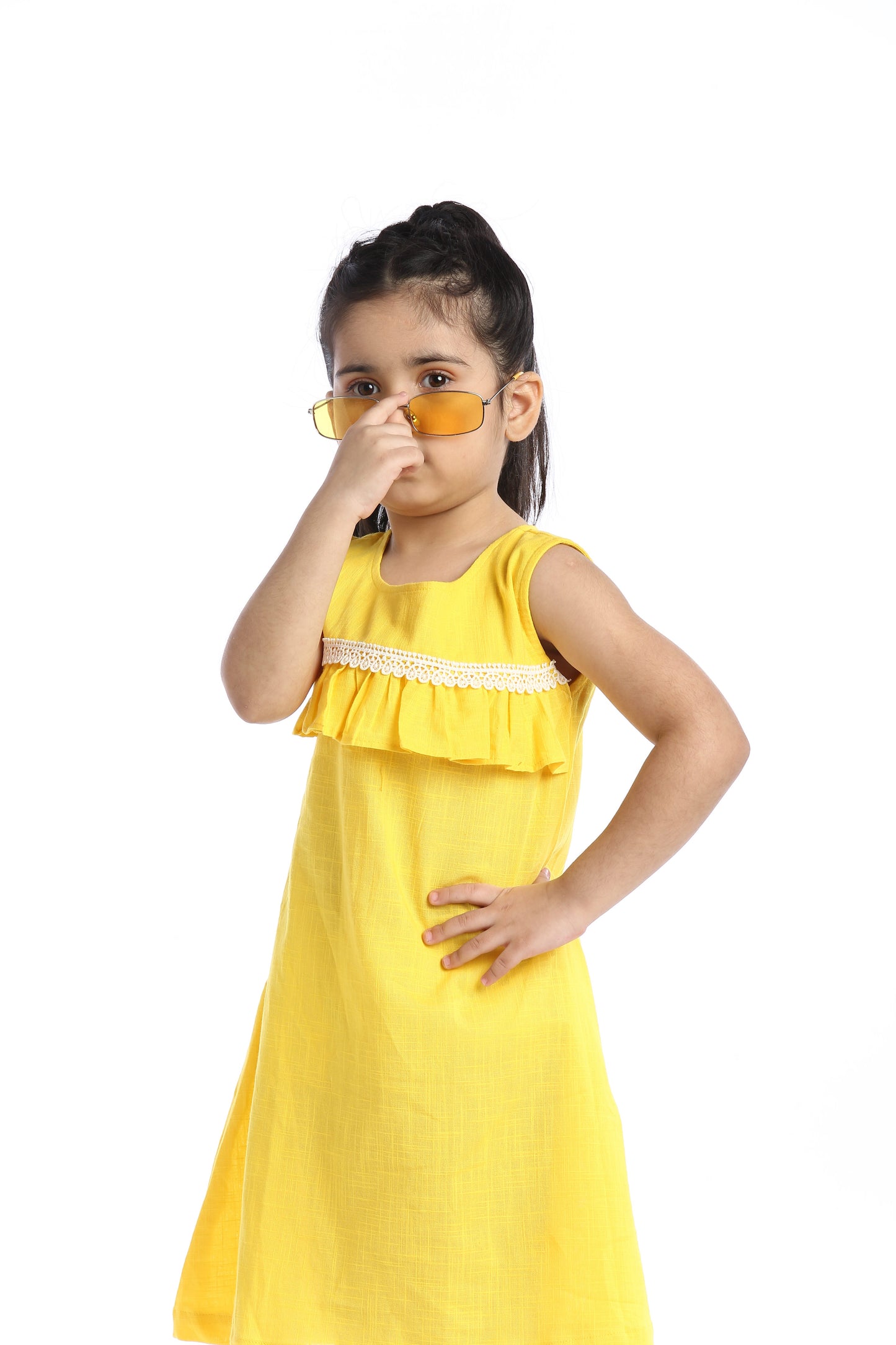 Yellow Lace Trimmed Girl's Frock | Playful & Elegant