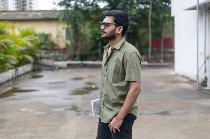 Military Green Half Sleeves Lyocell Shirt