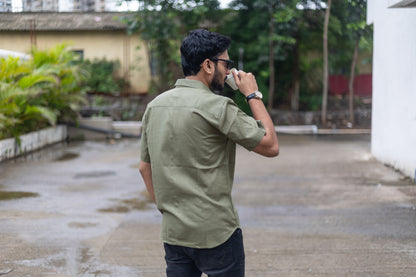 Military Green Half Sleeves Lyocell Shirt