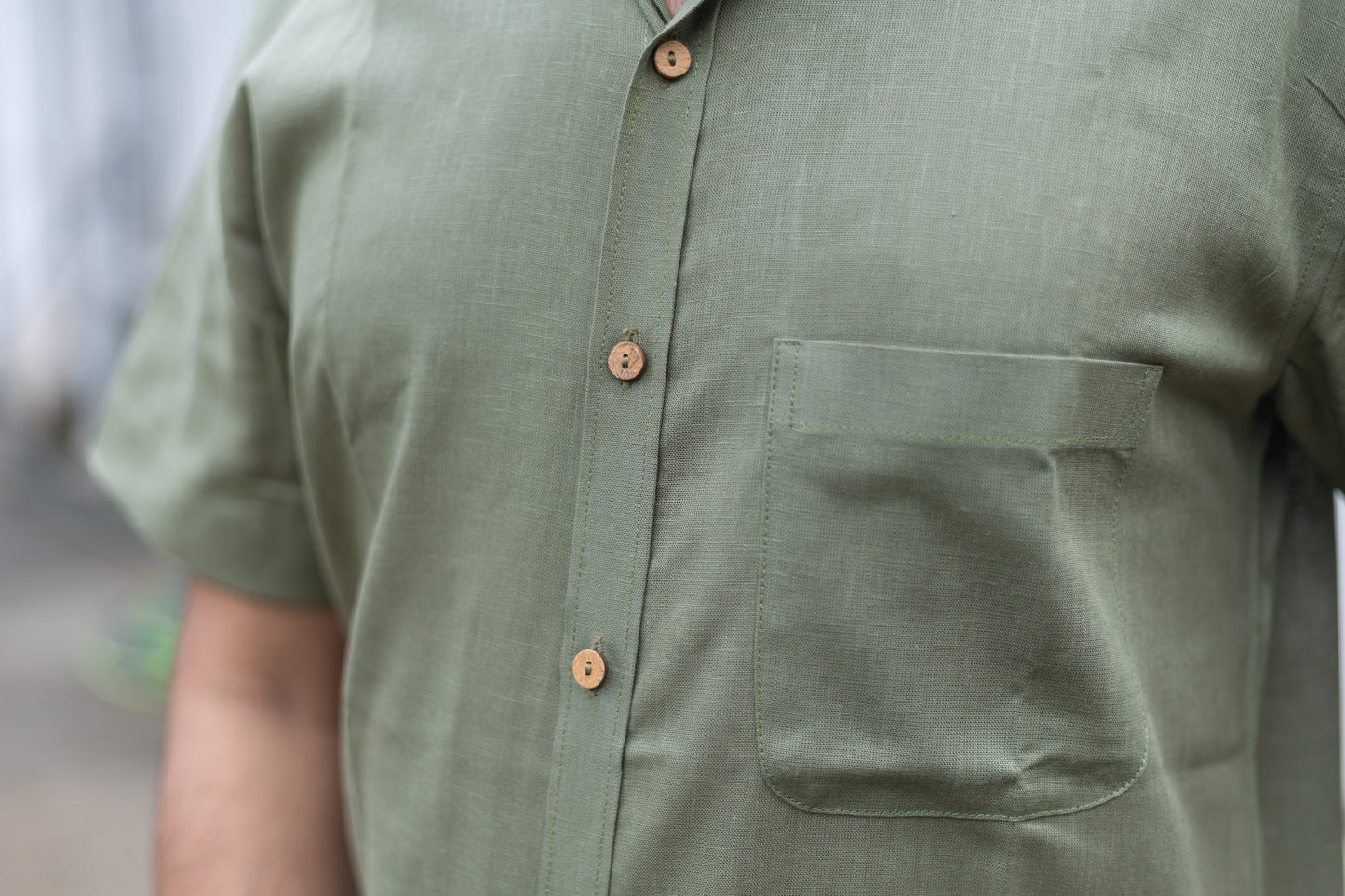 Military Green Half Sleeves Lyocell Shirt