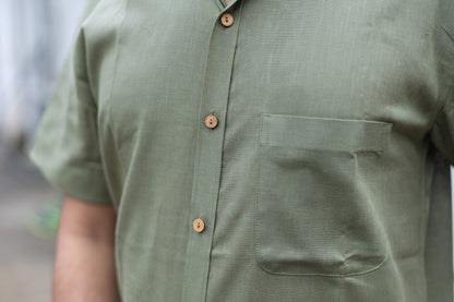 Military Green Half Sleeves Lyocell Shirt