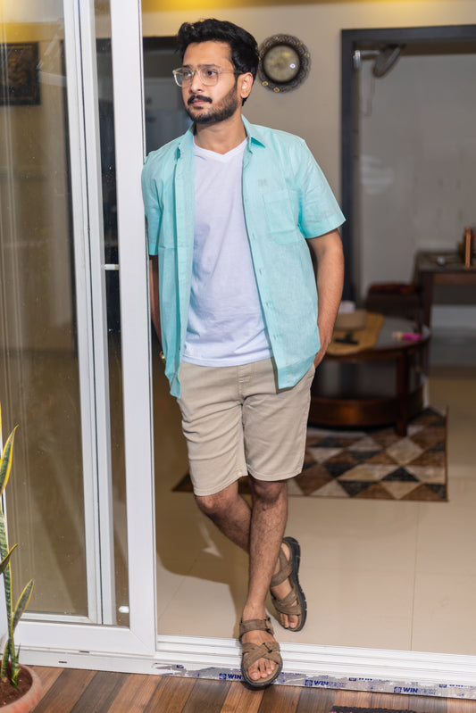Half Sleeves Sea Green Lyocell Shirt – Lightweight, Sustainable Comfort