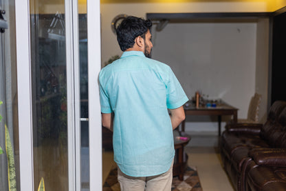 Half Sleeves Sea Green Lyocell Shirt – Lightweight, Sustainable Comfort