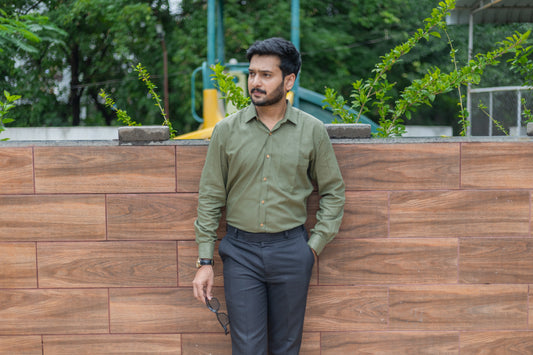 Military Green Full Sleeves Lyocell Shirt
