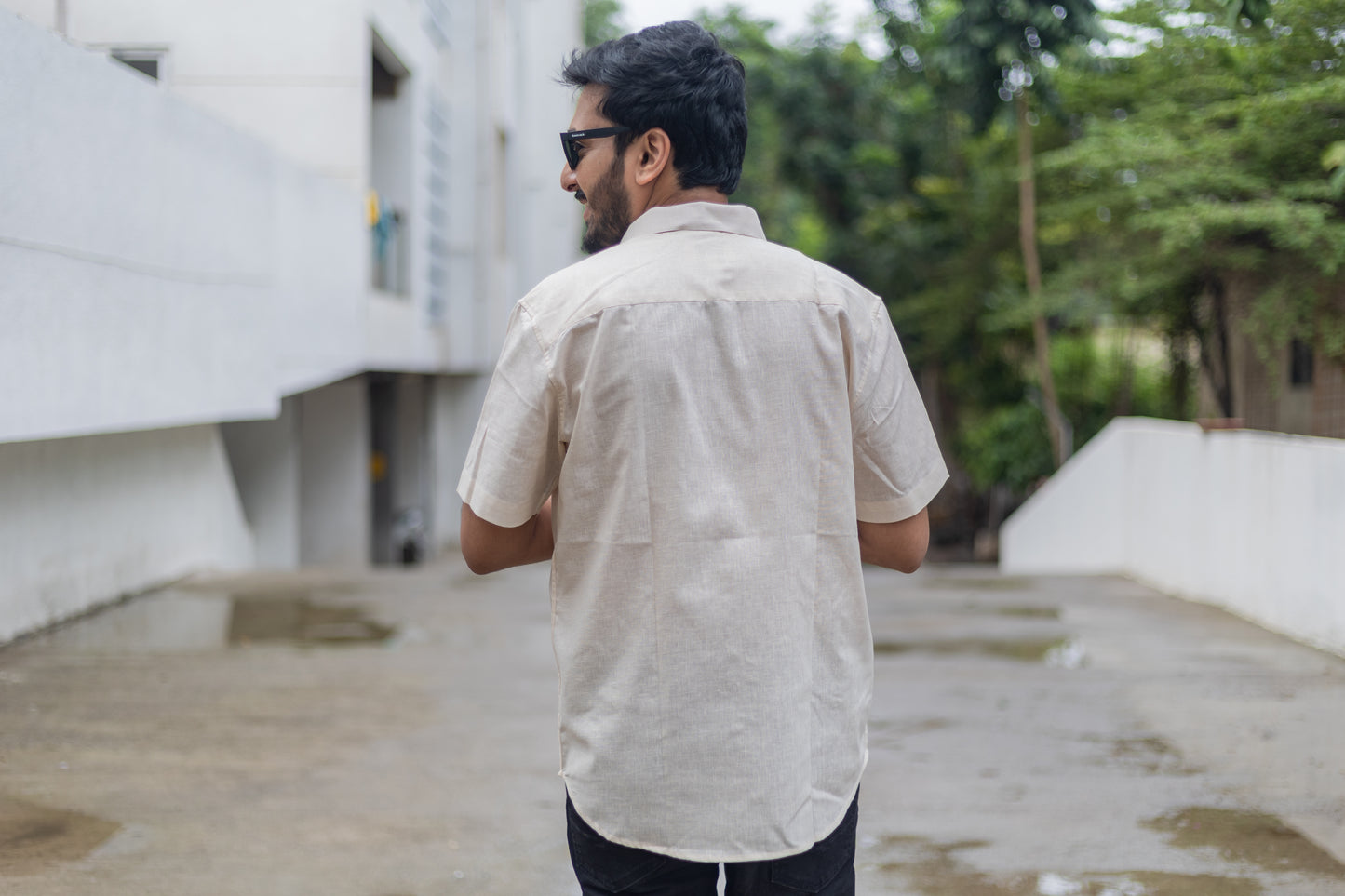 Off-White Lyocell Half Sleeves Shirt