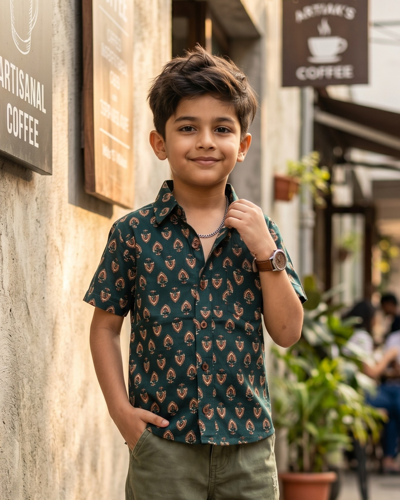 Midnight Paisley Shirt (Green Shirt Leaf Butta)