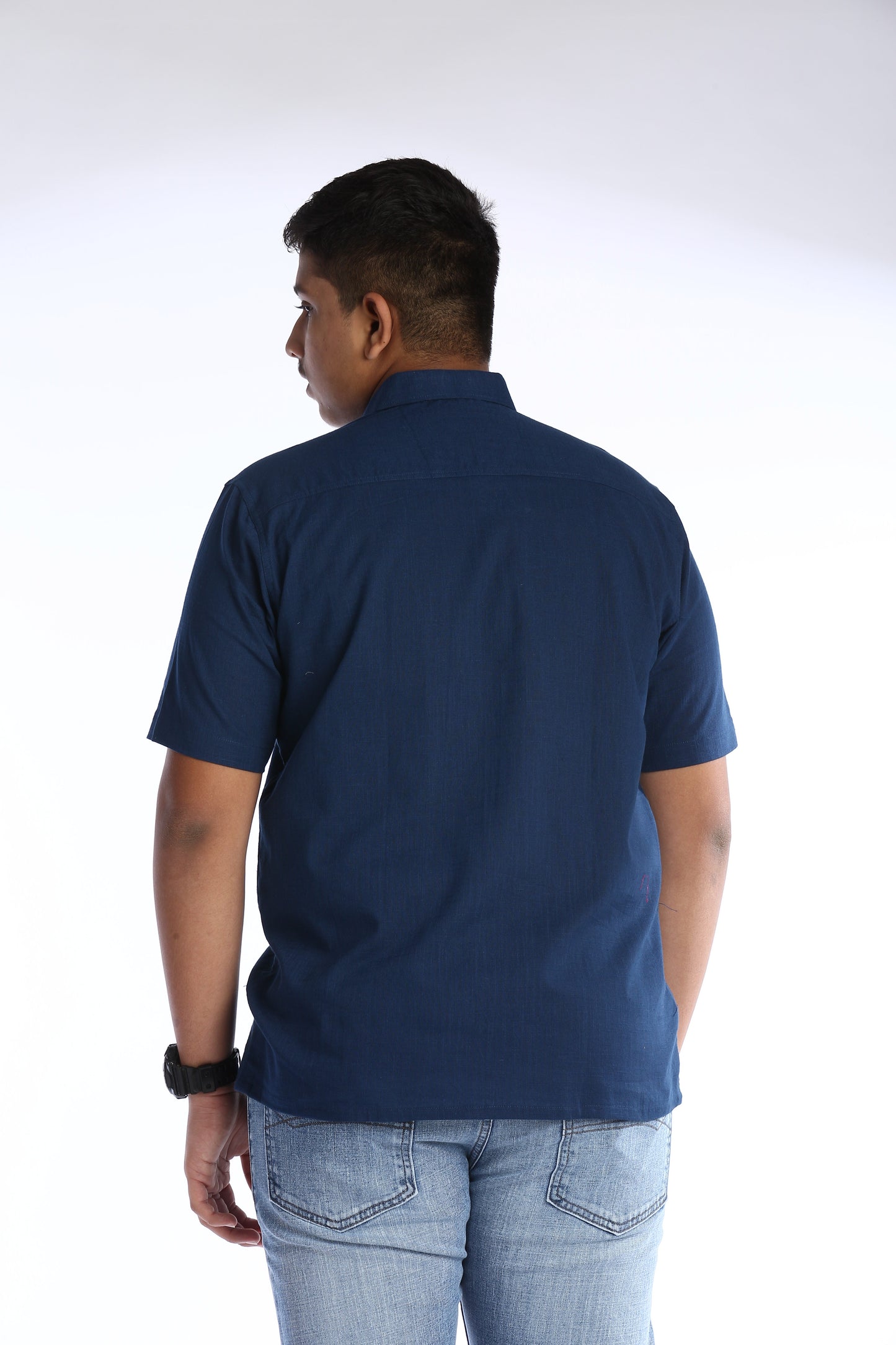 ek'dor blue cotton slub half sleeves shirt for men.