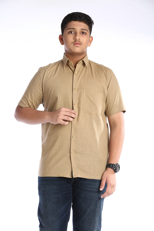 ekdor light brown cotton slub half sleeves shirt for men