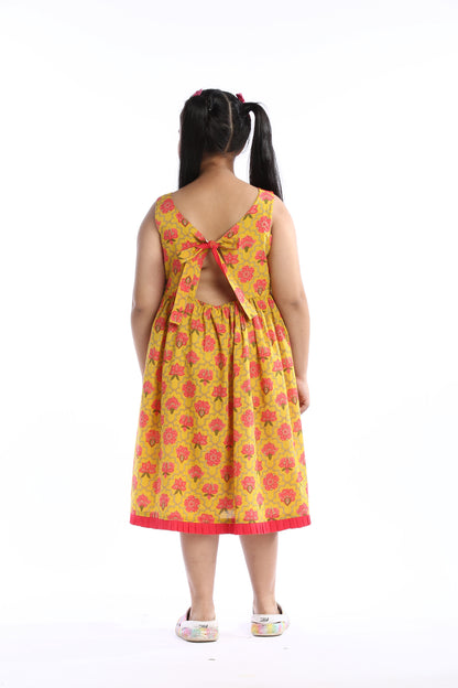 Bright Floral Sleeveless Girls' Frock in Yellow