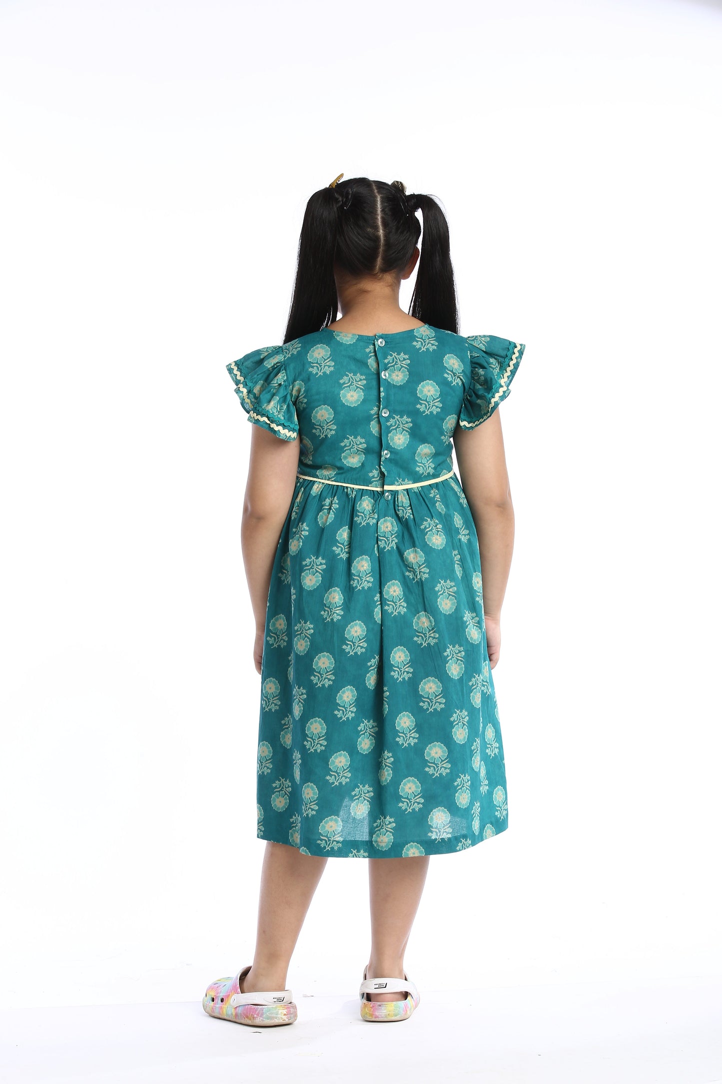 Teal Floral Girl's Frock Stylish and Comfortable