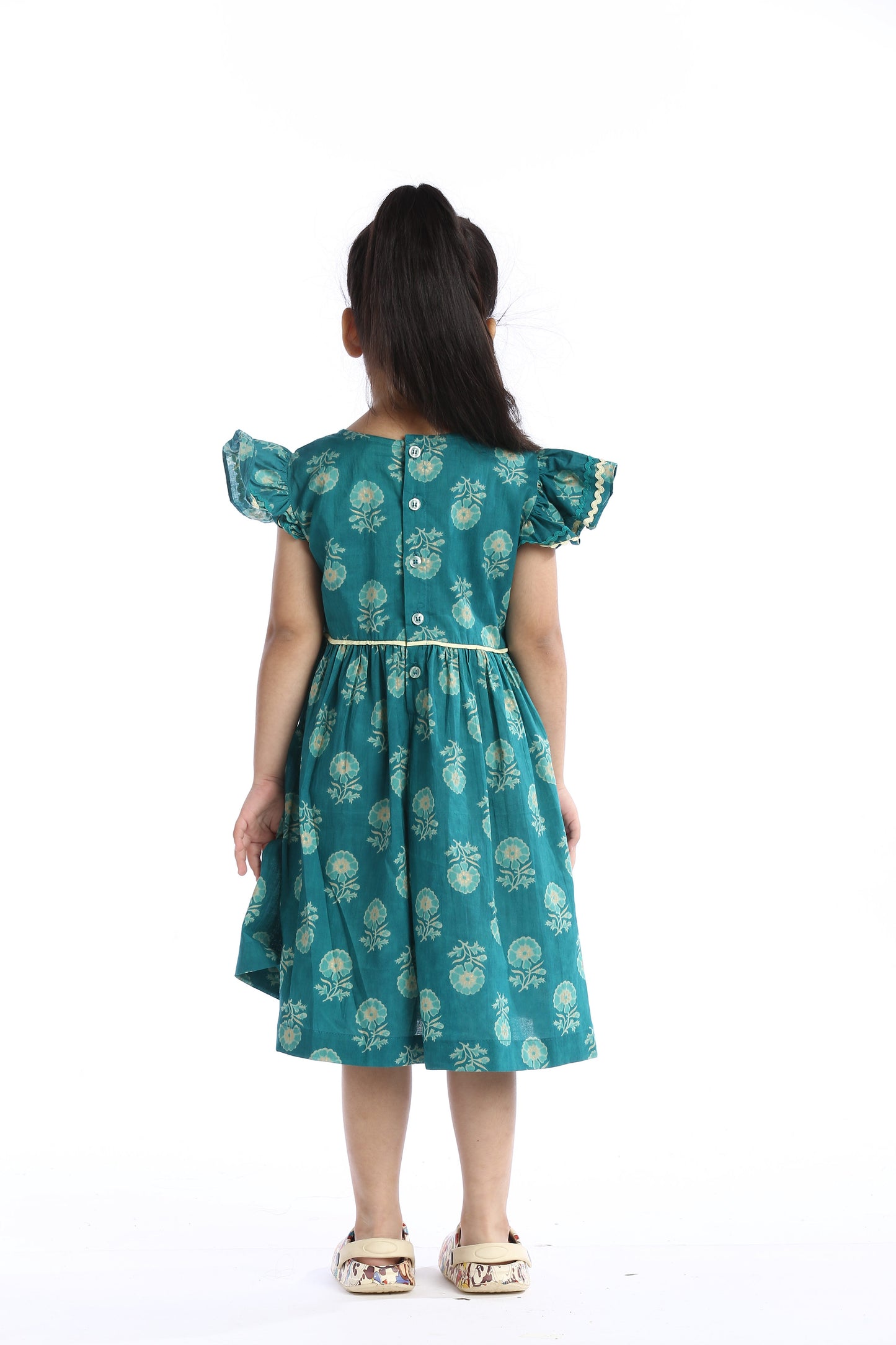 Teal Floral Girl's Frock Stylish and Comfortable