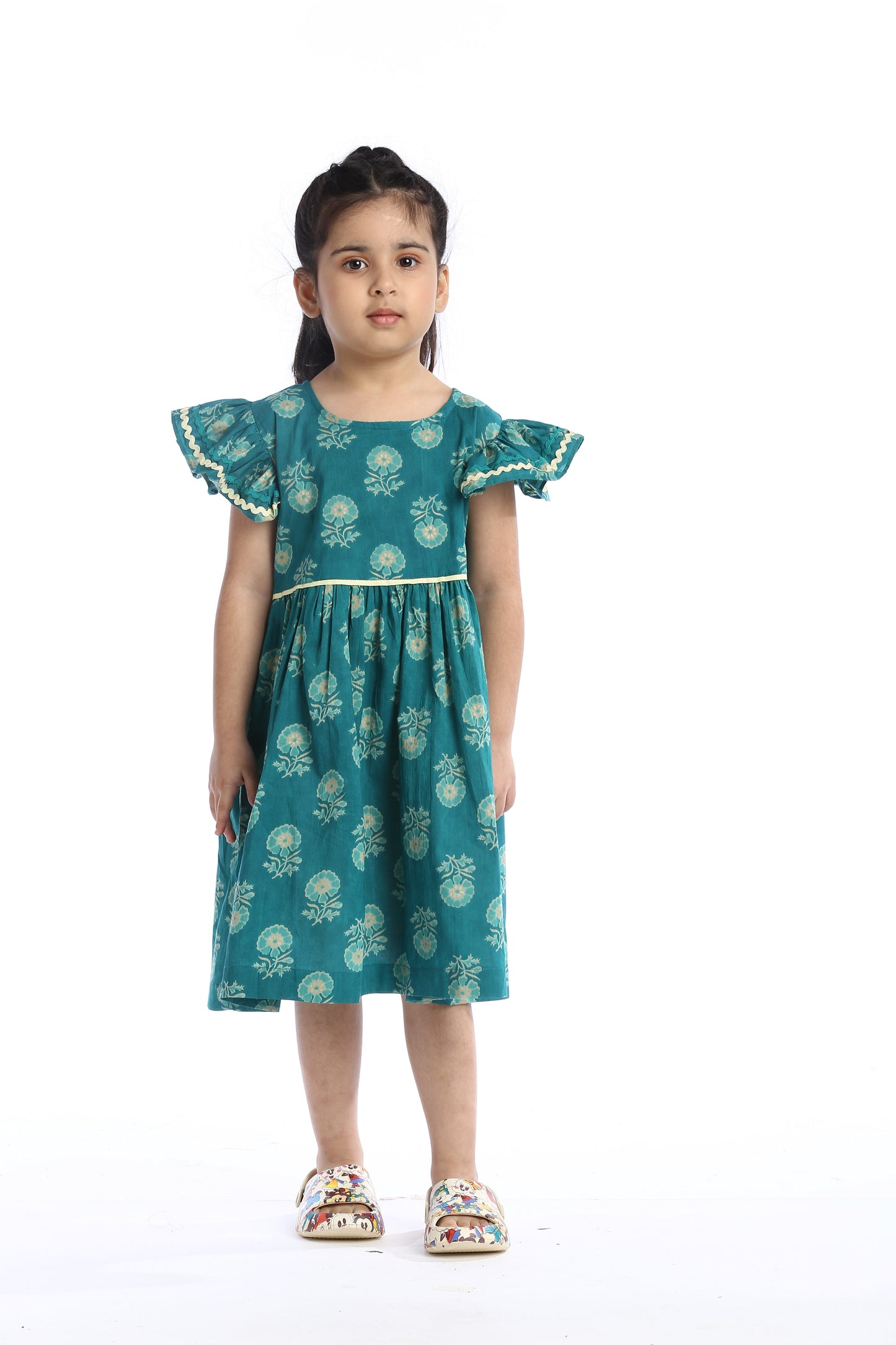 Teal Floral Girl's Frock Stylish and Comfortable