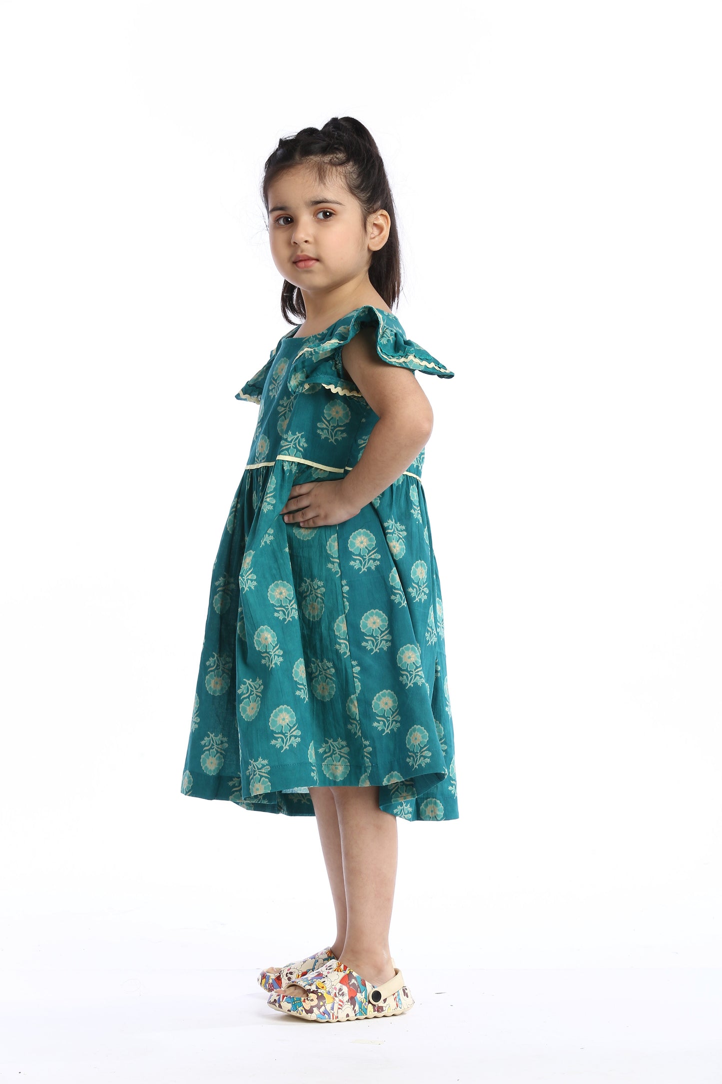 Teal Floral Girl's Frock Stylish and Comfortable