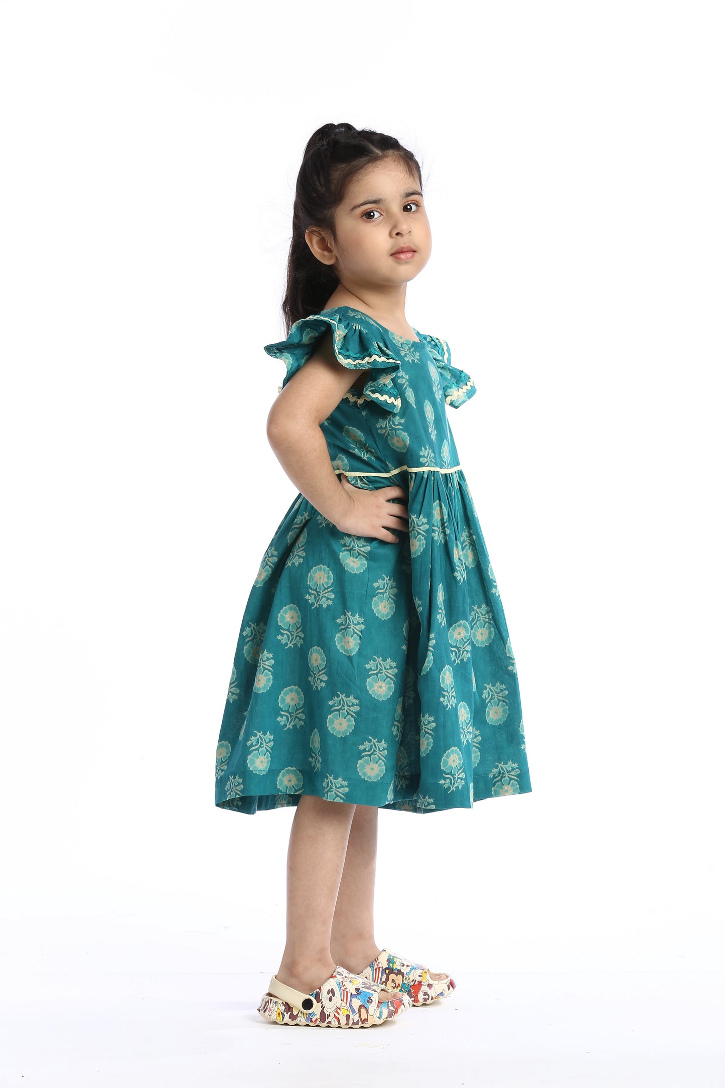 Teal Floral Girl's Frock Stylish and Comfortable