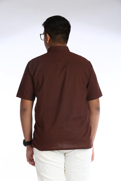 Deep Brown Cotton Slub Half Sleeves Shirt – Casual Comfort with a Stylish Edge