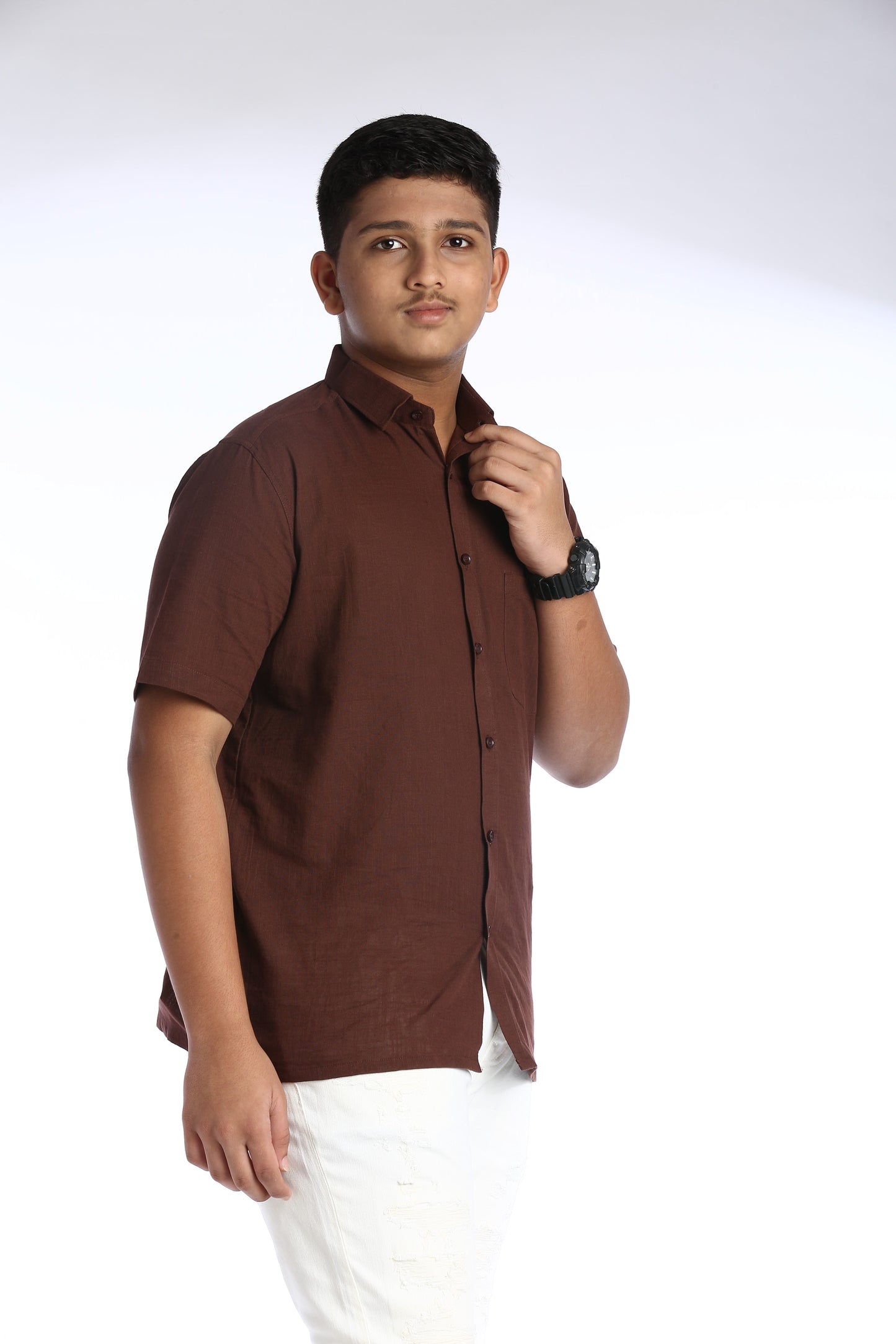 Deep Brown Cotton Slub Half Sleeves Shirt – Casual Comfort with a Stylish Edge
