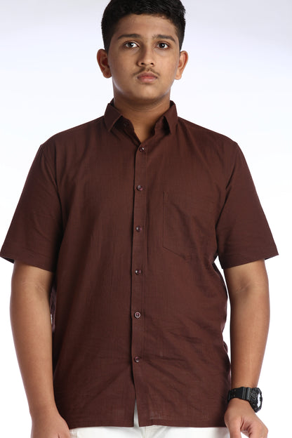Deep Brown Cotton Slub Half Sleeves Shirt – Casual Comfort with a Stylish Edge