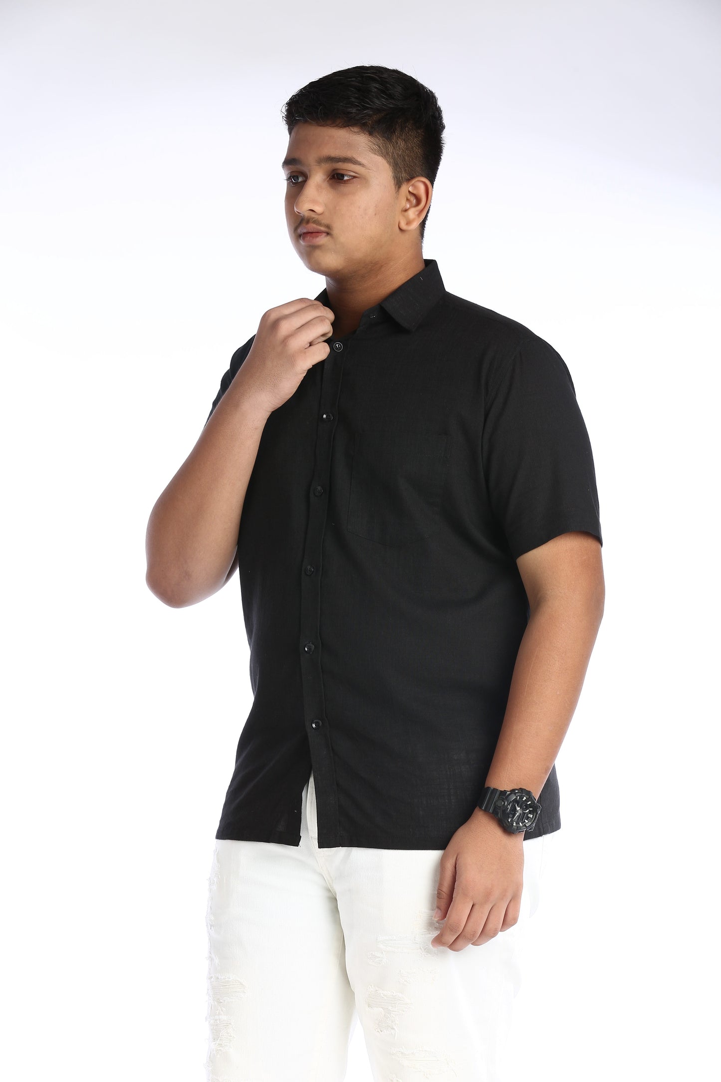 Black Cotton Slub Half Sleeves Shirt - Effortless Style and Comfort