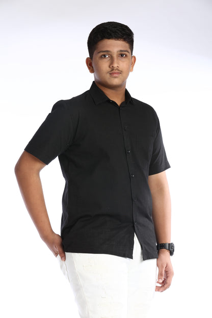 Black Cotton Slub Half Sleeves Shirt - Effortless Style and Comfort