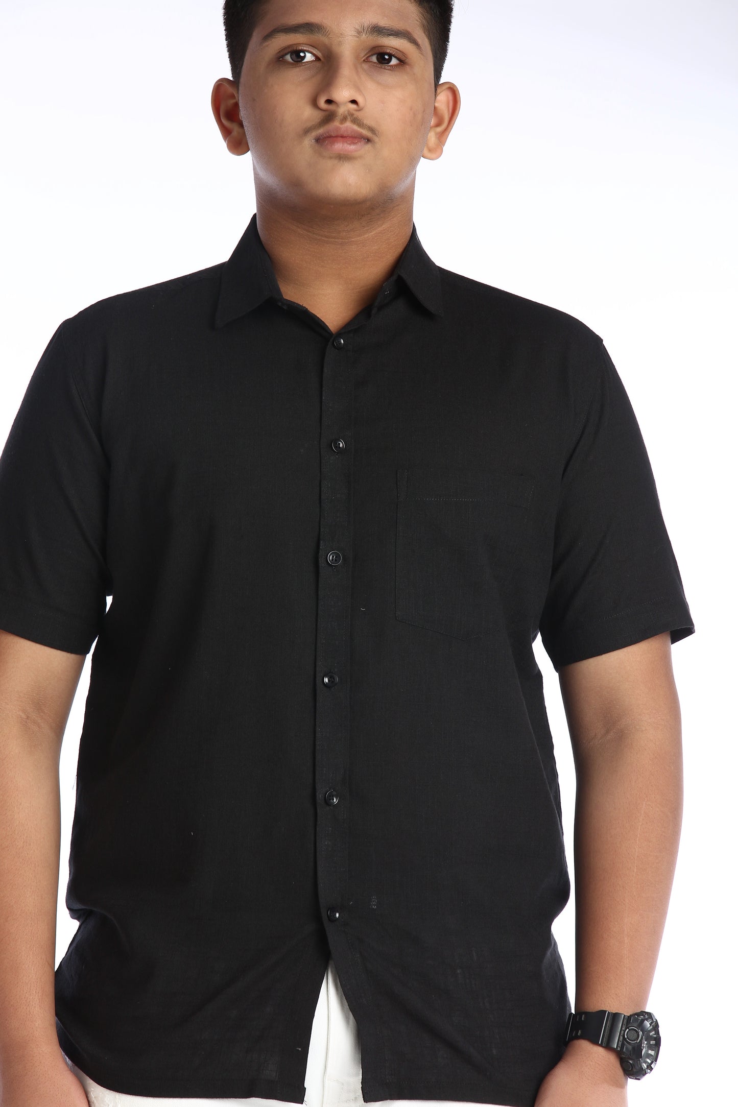 Black Cotton Slub Half Sleeves Shirt - Effortless Style and Comfort