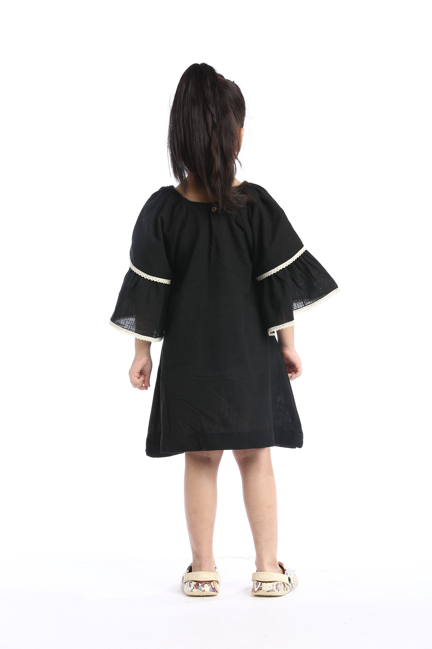 Black Lace Trimmed Girl's Frock | Stylish & Elegant