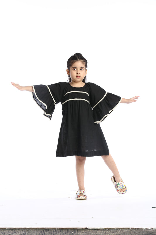 Black Lace Trimmed Girl's Frock | Stylish & Elegant