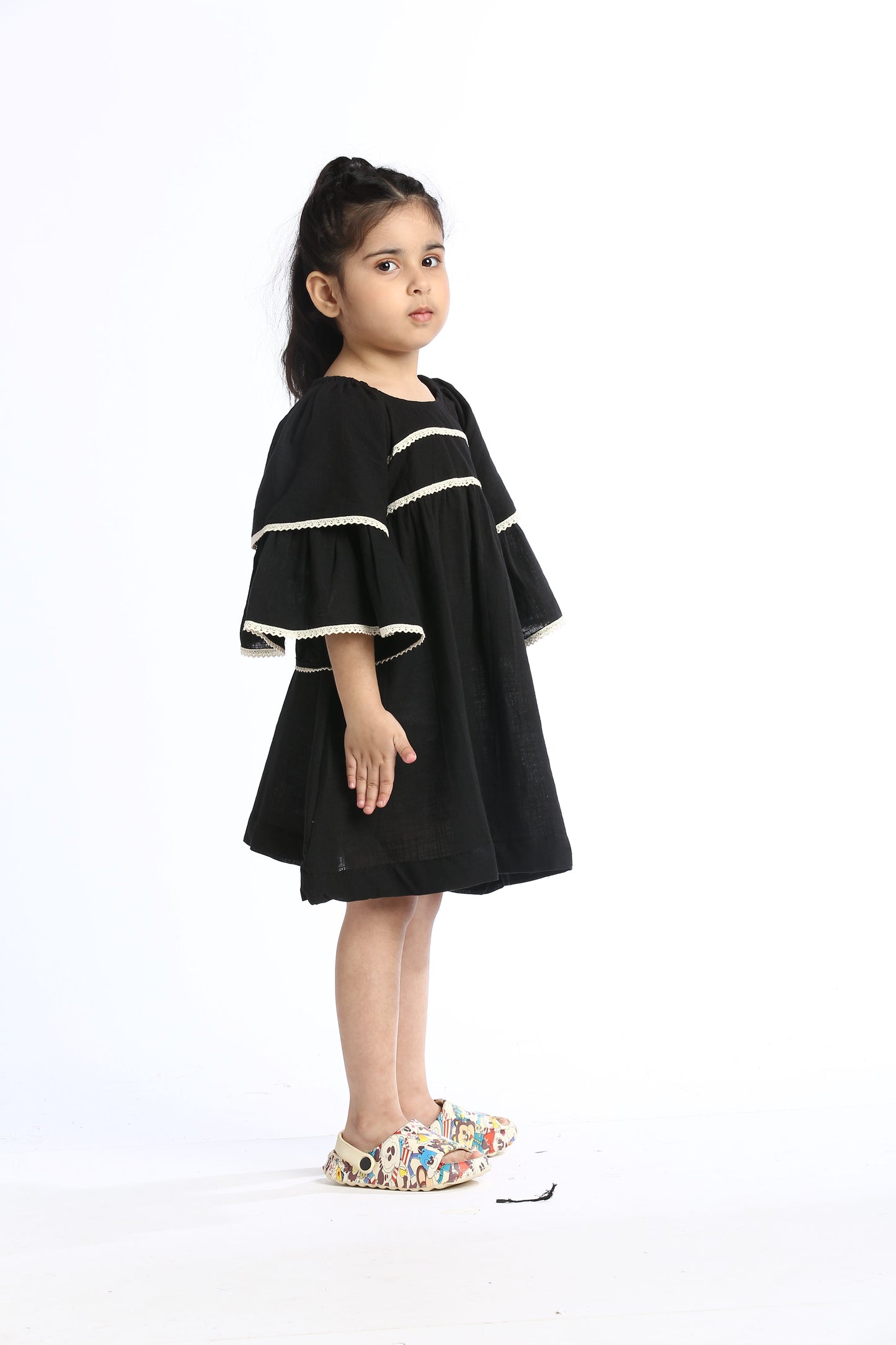 Black Lace Trimmed Girl's Frock | Stylish & Elegant