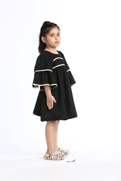 Black Lace Trimmed Girl's Frock | Stylish & Elegant