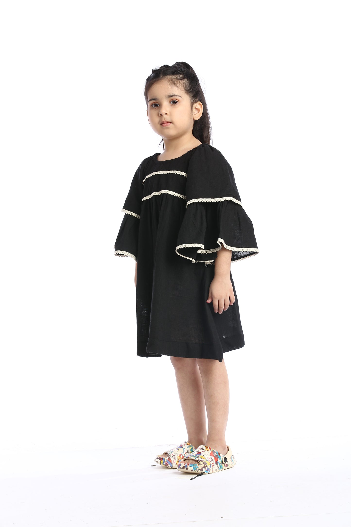 Black Lace Trimmed Girl's Frock | Stylish & Elegant