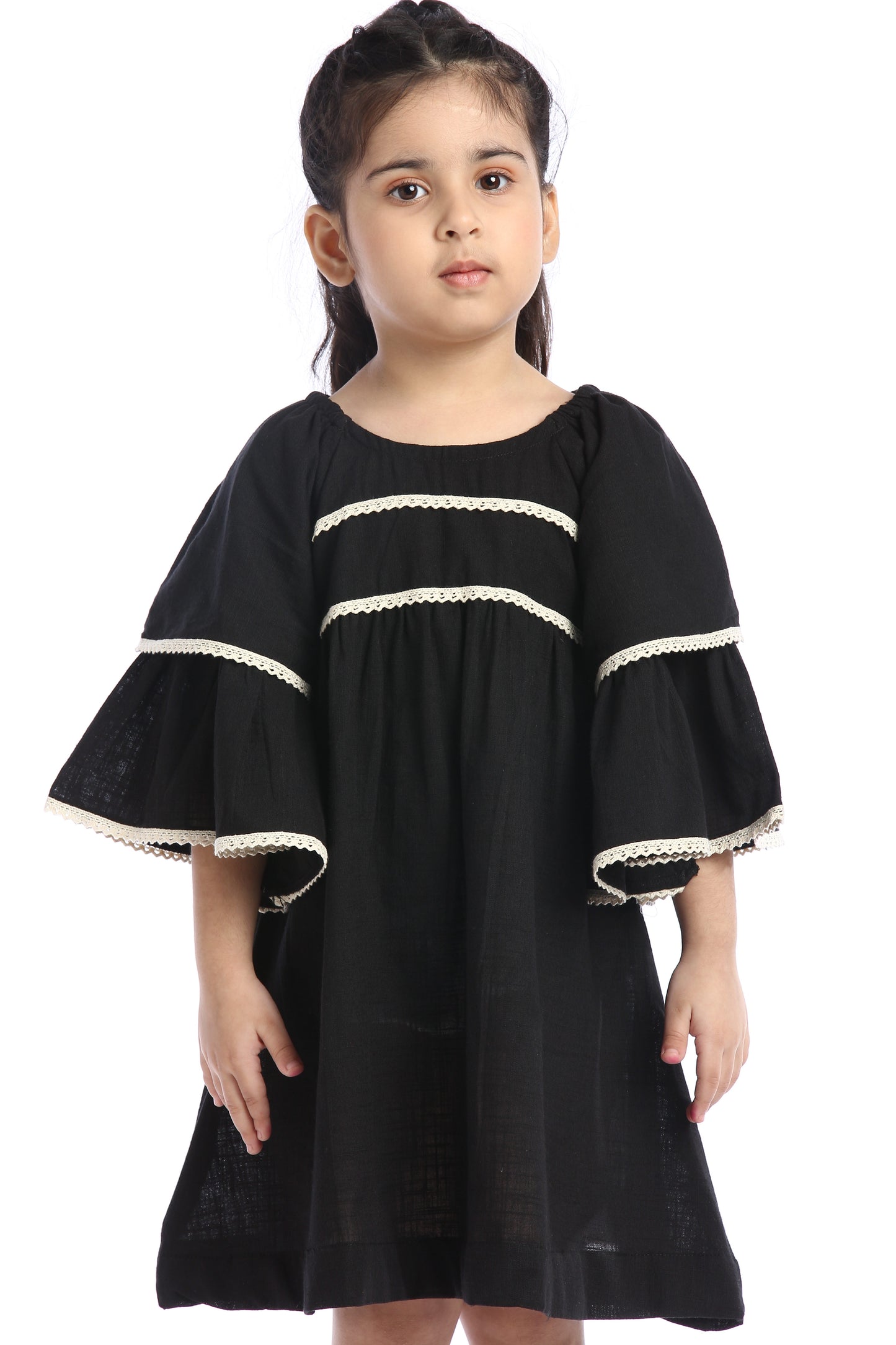 Black Lace Trimmed Girl's Frock | Stylish & Elegant