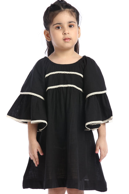 Black Lace Trimmed Girl's Frock | Stylish & Elegant