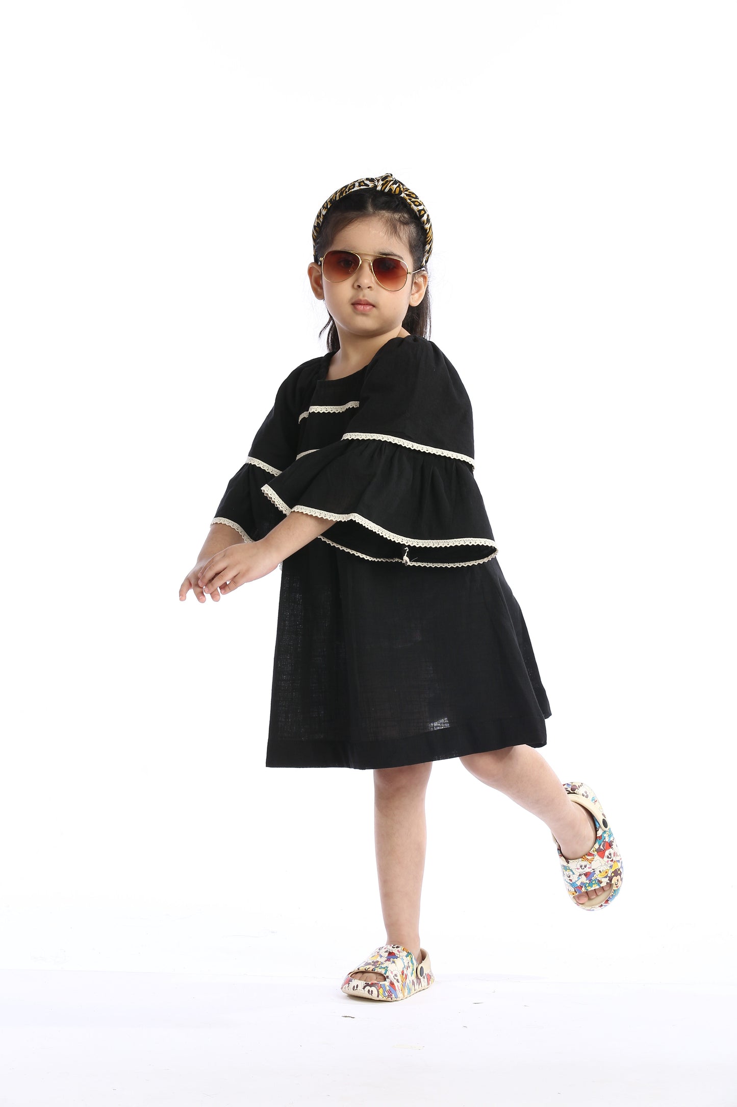 Black Lace Trimmed Girl's Frock | Stylish & Elegant
