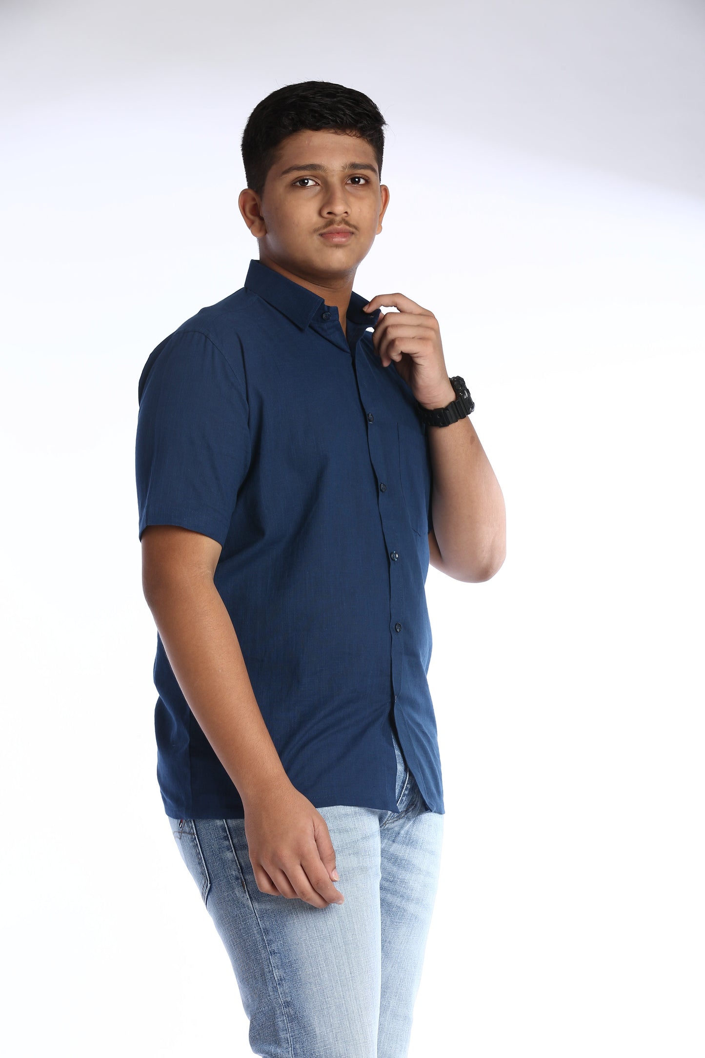 Blue Cotton Slub Half Sleeves Shirt – Casual Comfort with a Stylish Edge