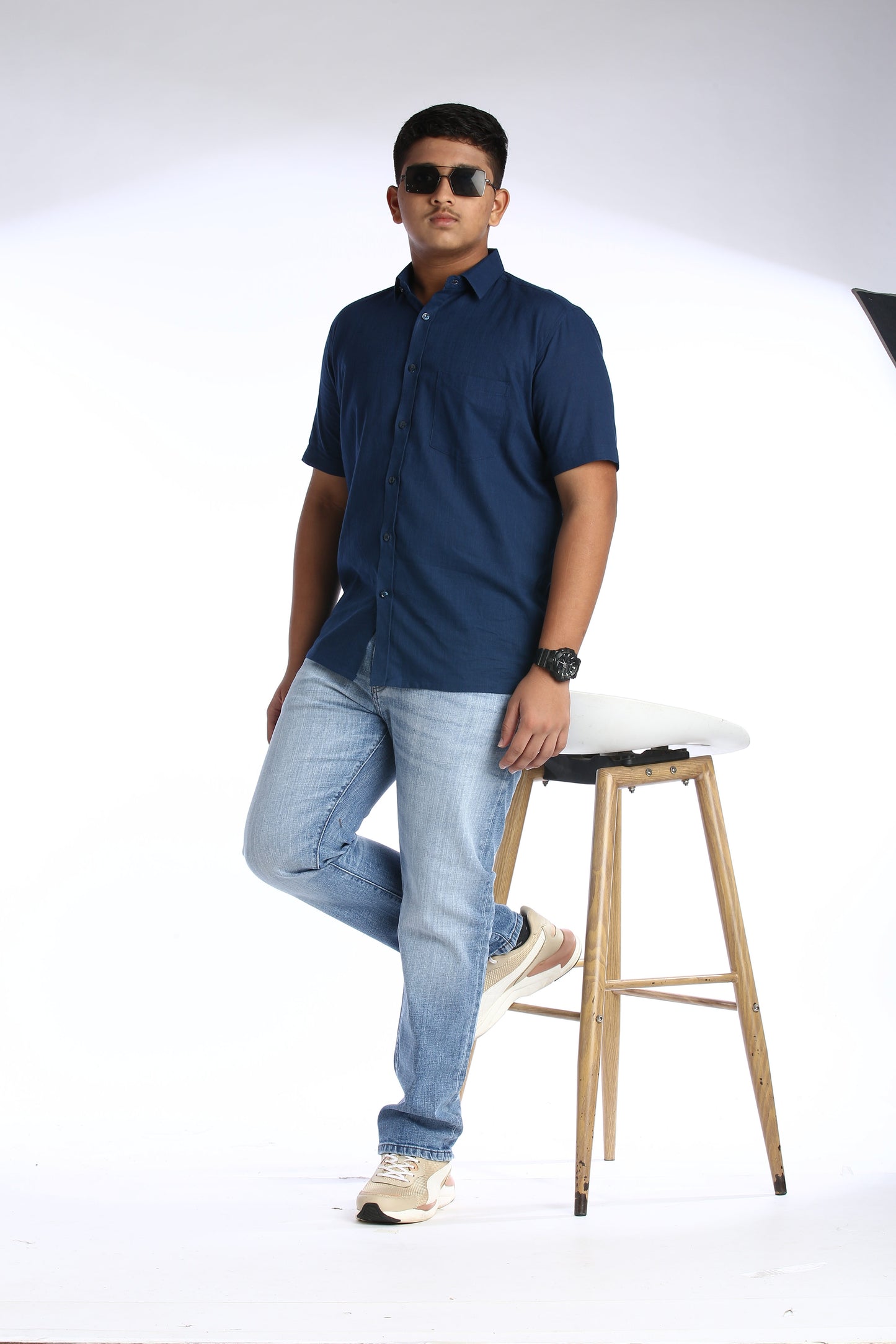 Blue Cotton Slub Half Sleeves Shirt – Casual Comfort with a Stylish Edge