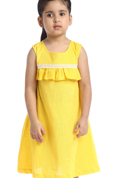 Yellow Lace Trimmed Girl's Frock | Playful & Elegant
