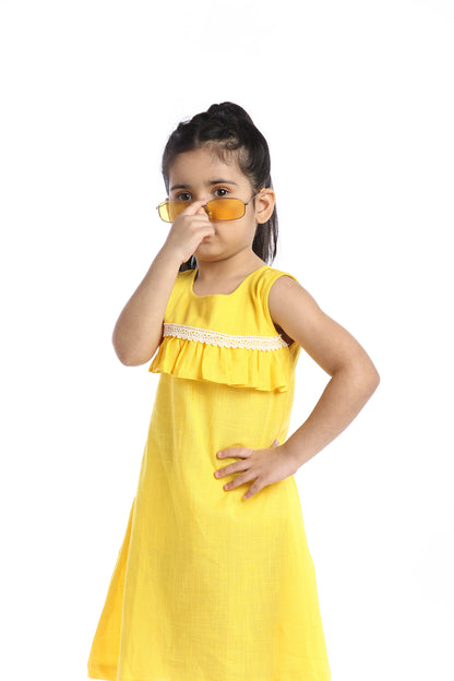 Yellow Lace Trimmed Girl's Frock | Playful & Elegant