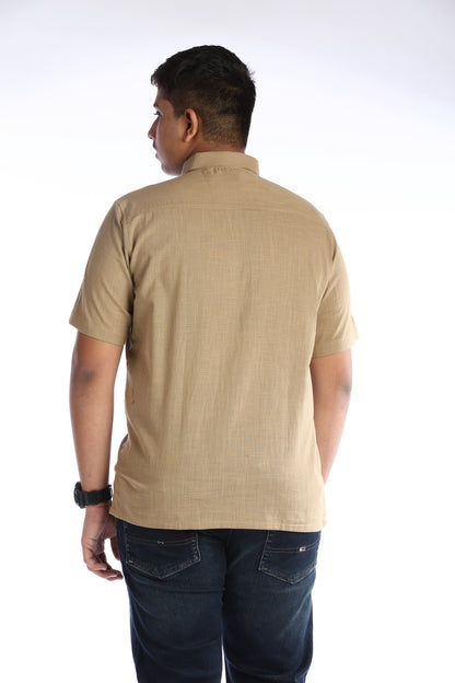 Beige Cotton Slub Half Sleeves Shirt – Classic Style with a Modern Twist
