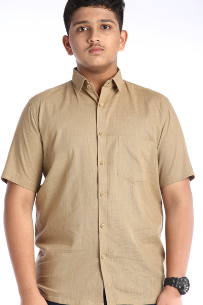 Beige Cotton Slub Half Sleeves Shirt – Classic Style with a Modern Twist