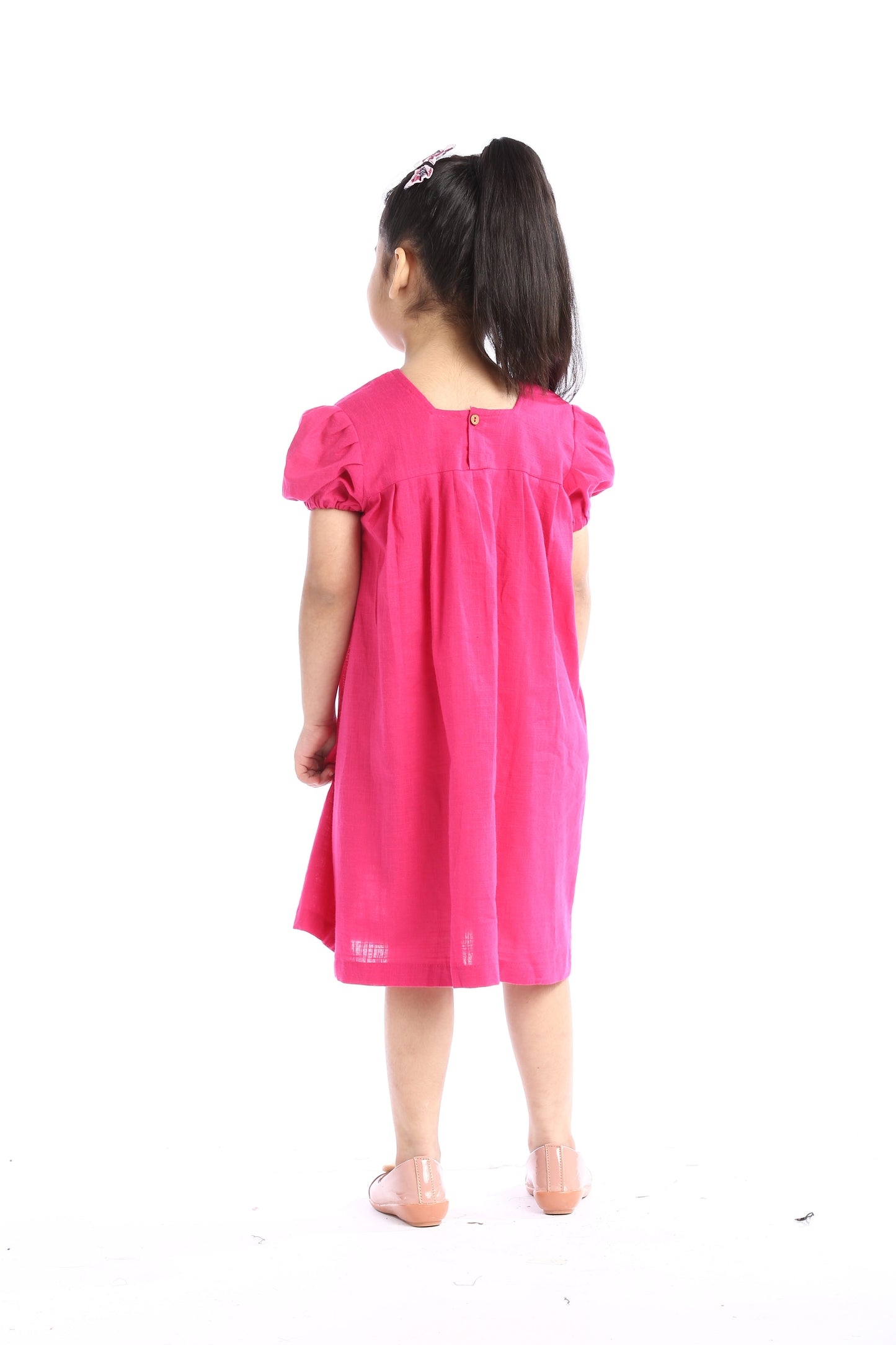 Pink Puff-Sleeve Girl's Frock | Playful & Elegant