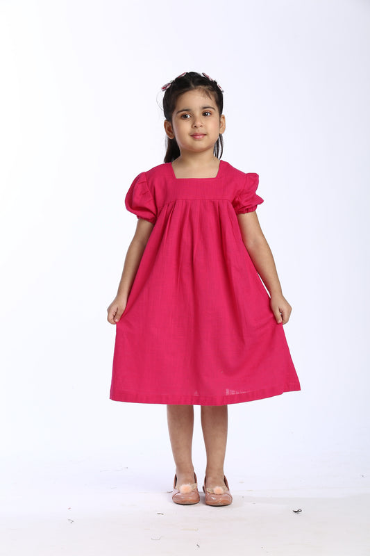 Pink Puff-Sleeve Girl's Frock | Playful & Elegant