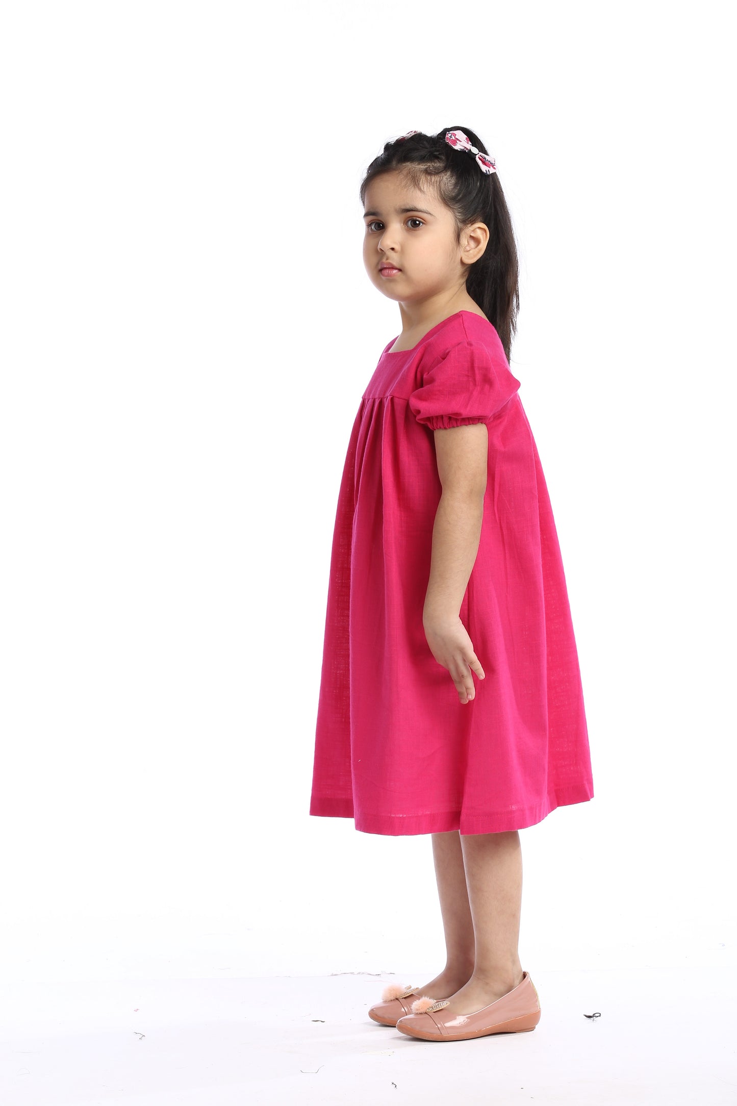 Pink Puff-Sleeve Girl's Frock | Playful & Elegant