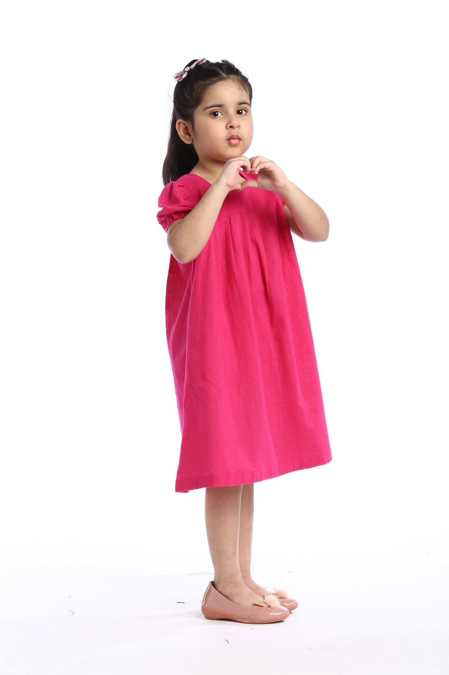 Pink Puff-Sleeve Girl's Frock | Playful & Elegant