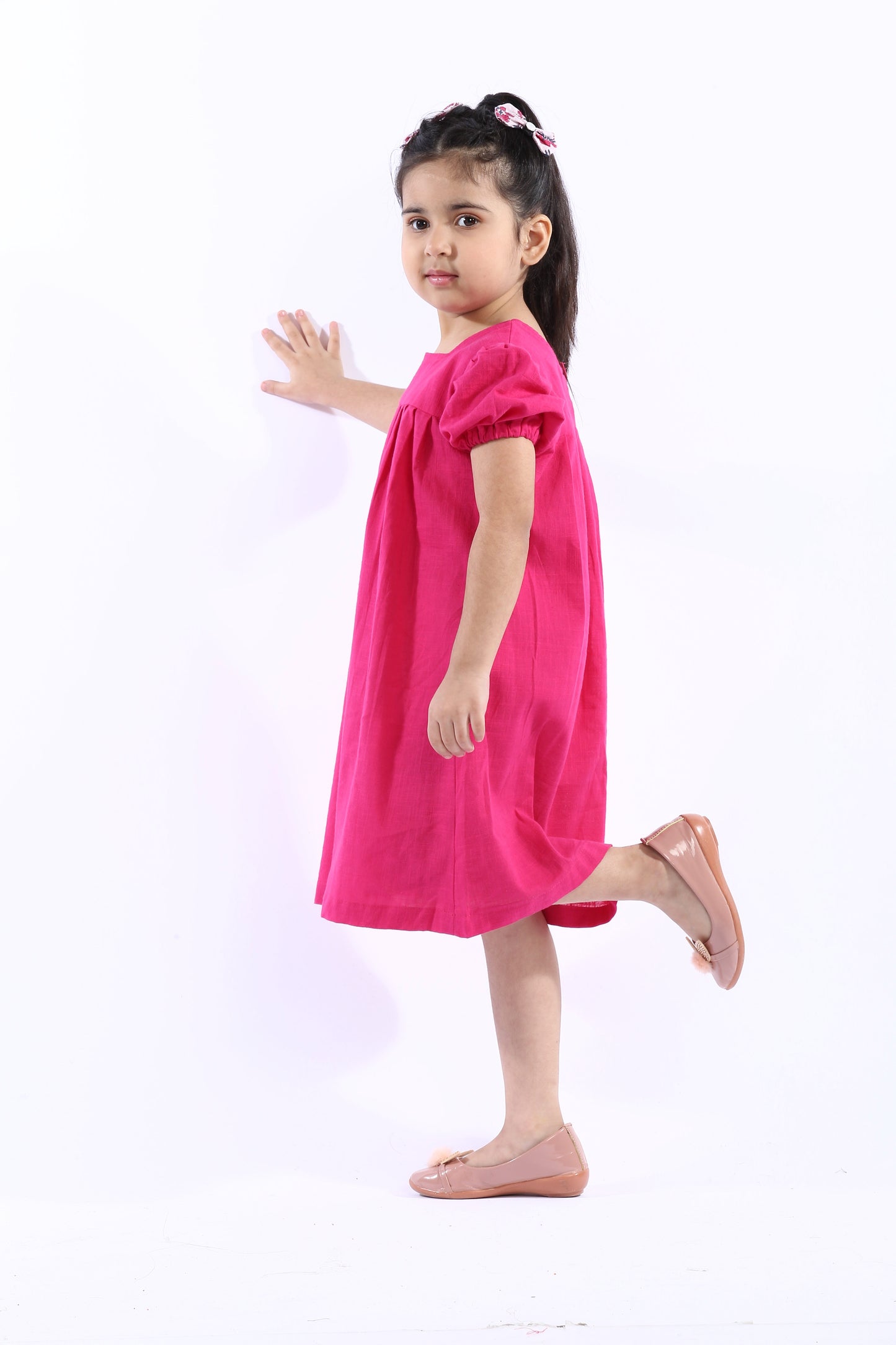 Pink Puff-Sleeve Girl's Frock | Playful & Elegant