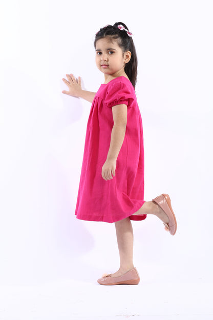 Pink Puff-Sleeve Girl's Frock | Playful & Elegant
