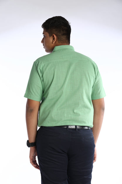Light Green Cotton Slub Half Sleeves Shirt – Classic Style with a Modern Twist