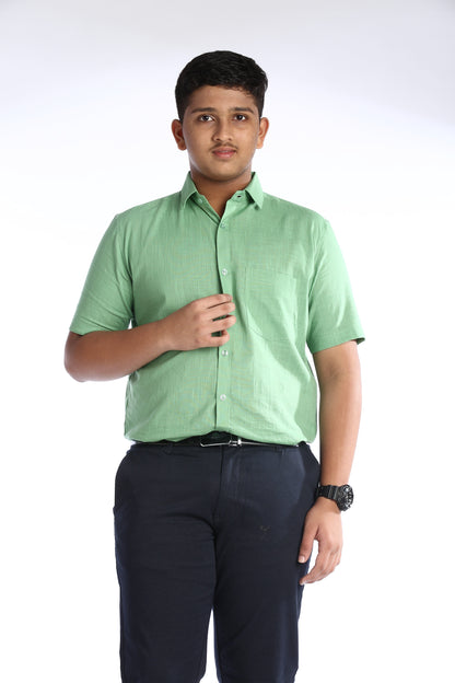 Light Green Cotton Slub Half Sleeves Shirt – Classic Style with a Modern Twist